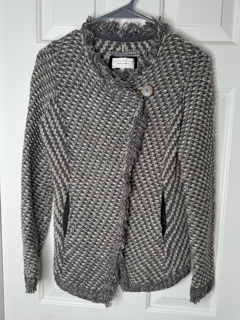 Angel Of The North Gray and Cream Fringe Knit Cardigan